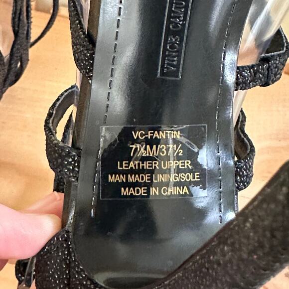 VINCE CAMUTO Cage Black Sparkling Glitter Heels 7.5 Night Out Statement Stiletto - Picture 12 of 16